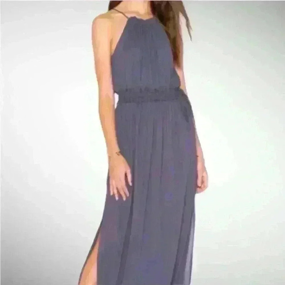 NWT Revolve Krisa Maxi Halter Sleeveless Side Slit Dusty Blue Dress Size Small - Picture 2 of 9